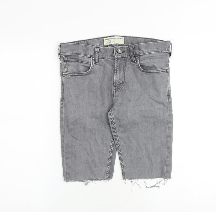 French Connection Mens Grey Cotton Chino Shorts Size 28 in Slim Zip - Frayed Hem