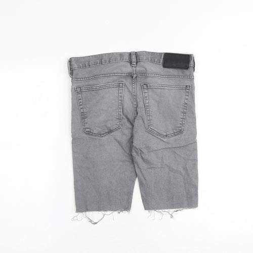 French Connection Mens Grey Cotton Chino Shorts Size 28 in Slim Zip - Frayed Hem