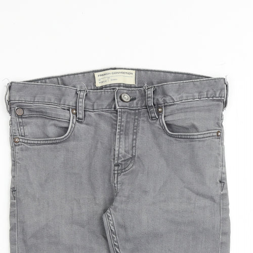 French Connection Mens Grey Cotton Chino Shorts Size 28 in Slim Zip - Frayed Hem