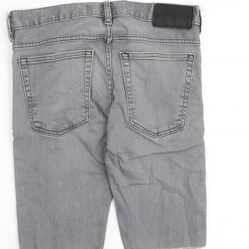 French Connection Mens Grey Cotton Chino Shorts Size 28 in Slim Zip - Frayed Hem
