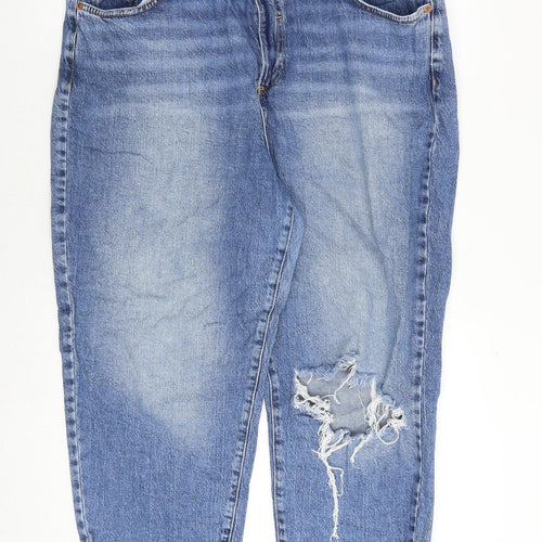 New Look Womens Blue Cotton Mom Jeans Size 18 Regular Zip