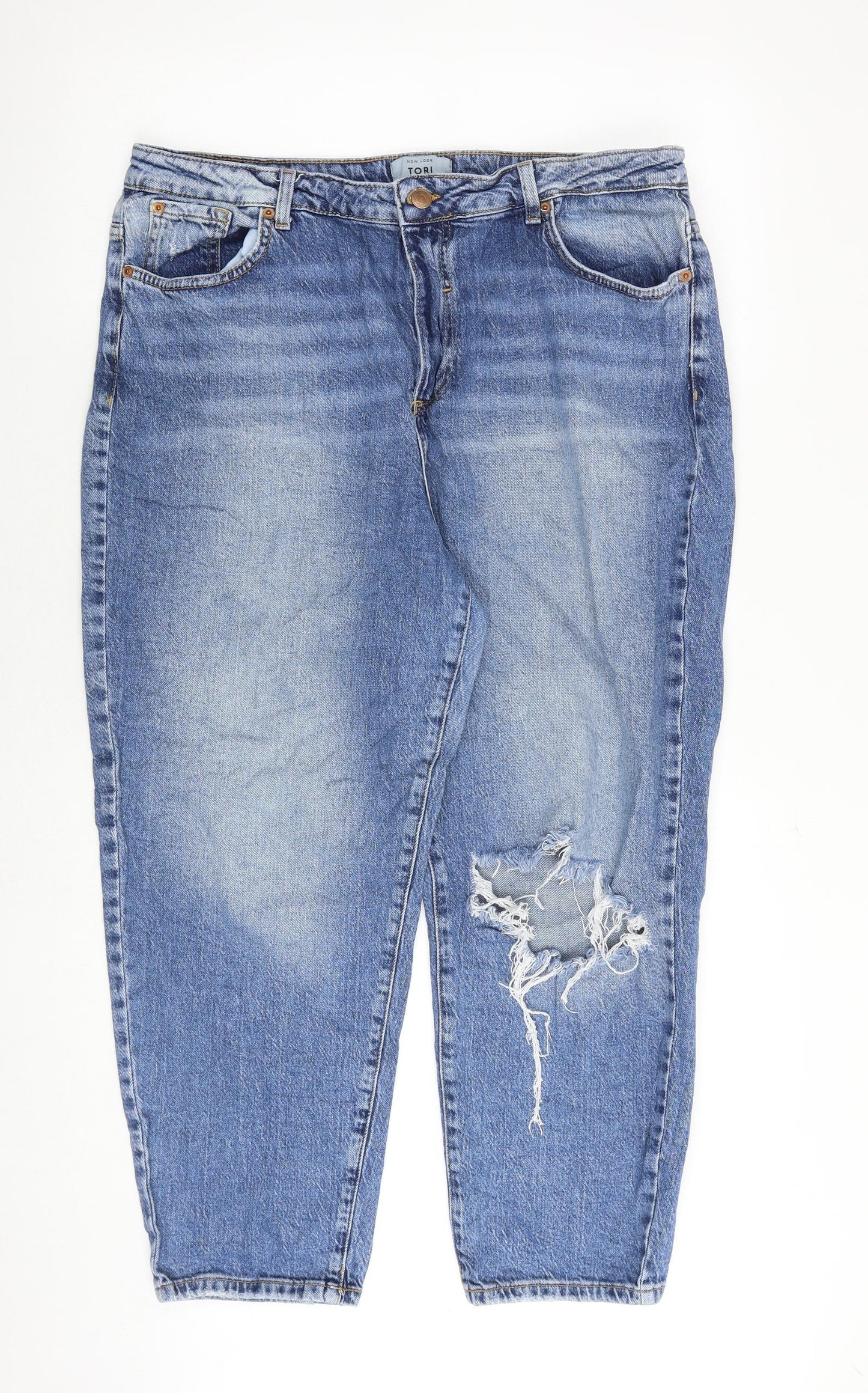 New Look Womens Blue Cotton Mom Jeans Size 18 Regular Zip