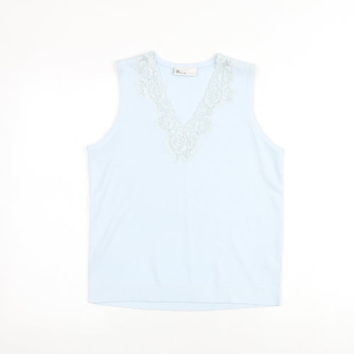 BHS Womens Blue V-Neck Acrylic Pullover Jumper Size 12 - Lace Detail