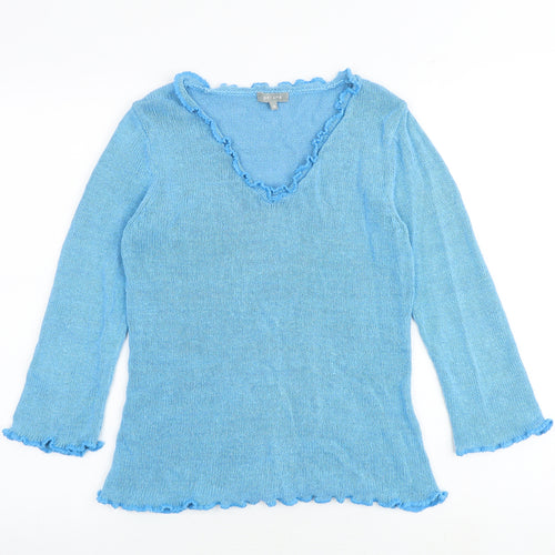 Per Una Womens Blue V-Neck Acrylic Pullover Jumper Size 10