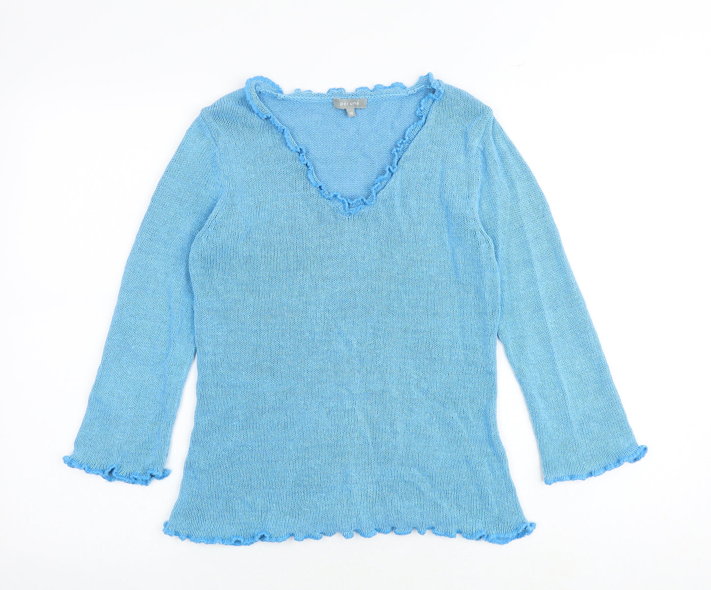 Per Una Womens Blue V-Neck Acrylic Pullover Jumper Size 10