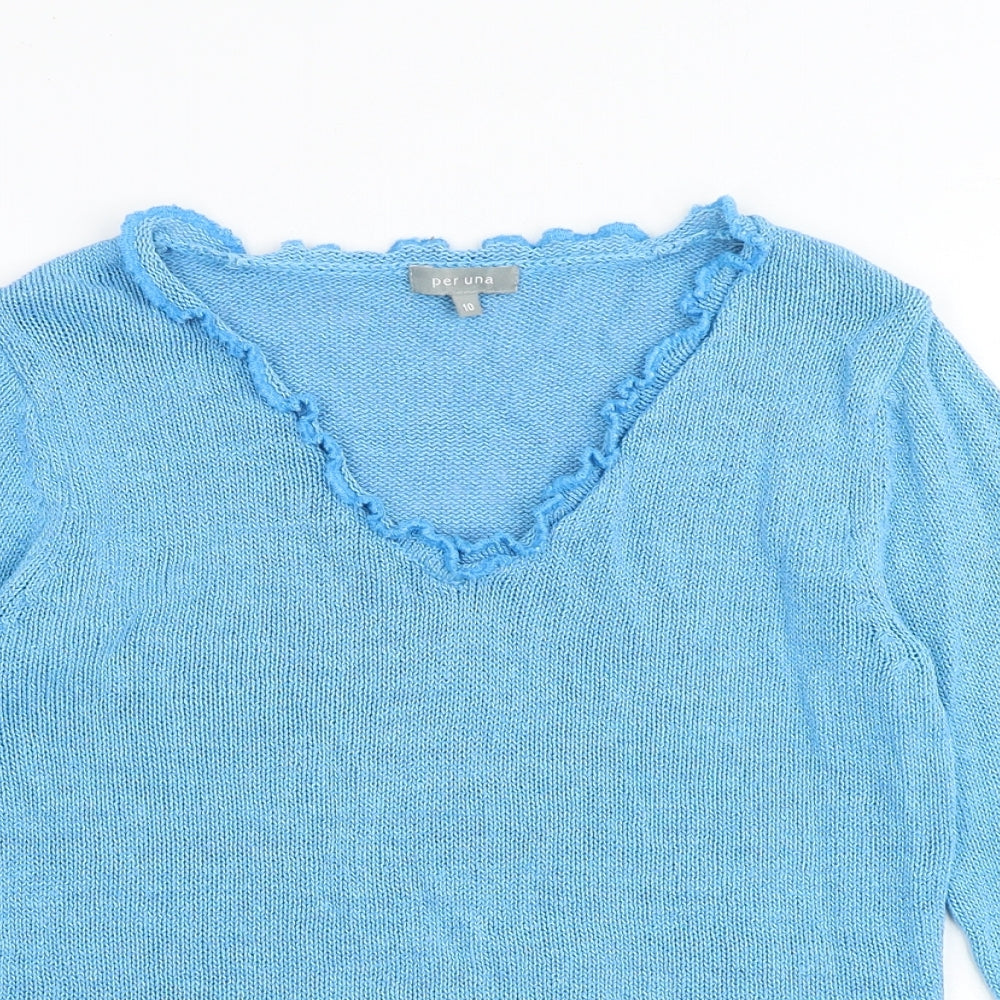Per Una Womens Blue V-Neck Acrylic Pullover Jumper Size 10