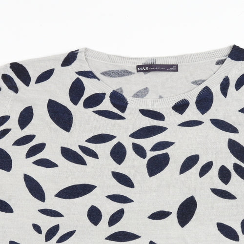 Marks and Spencer Womens Grey Boat Neck Geometric Acrylic Pullover Jumper Size 20