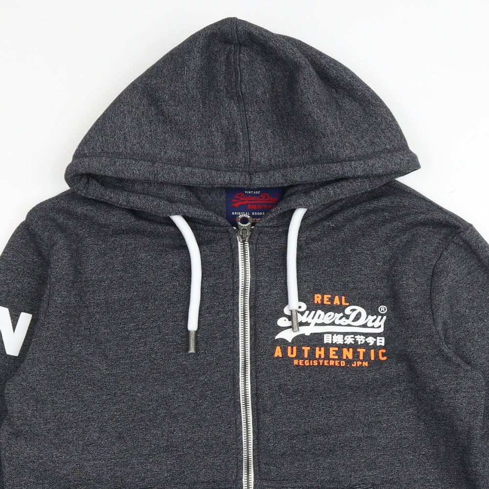 Superdry Mens Grey Cotton Full Zip Hoodie Size M