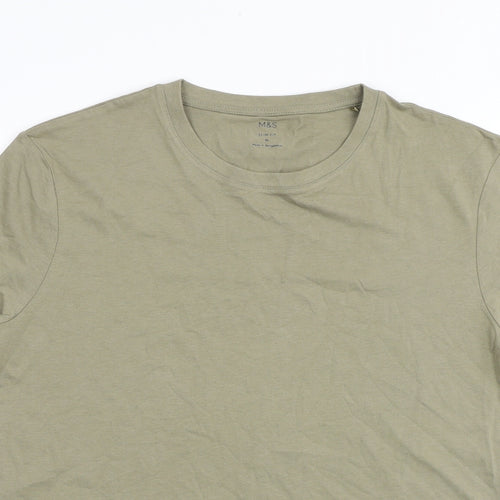 Marks and Spencer Mens Green Cotton T-Shirt Size M Round Neck