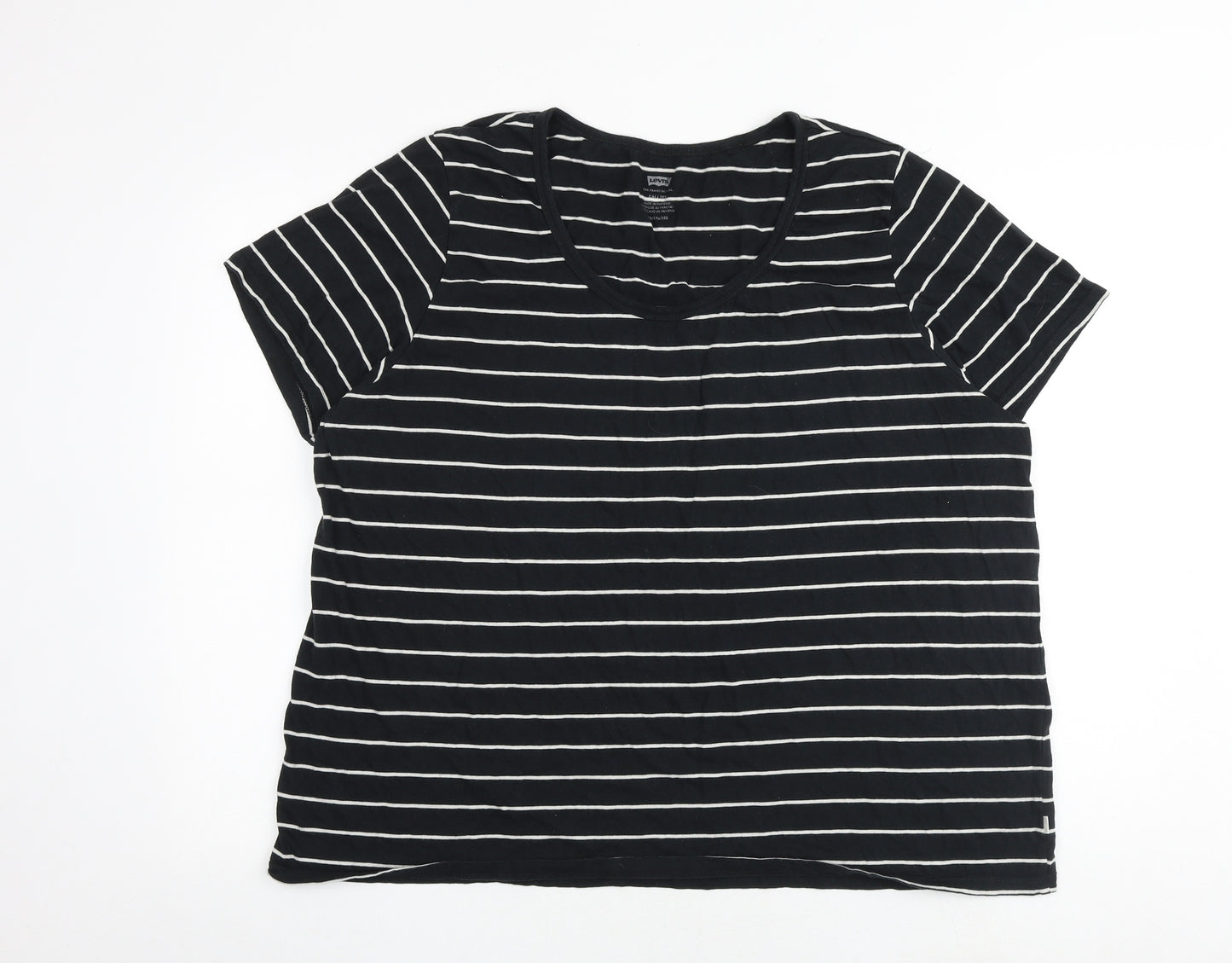 Levi's Womens Black Striped 100% Cotton Basic T-Shirt Size XL Round Neck