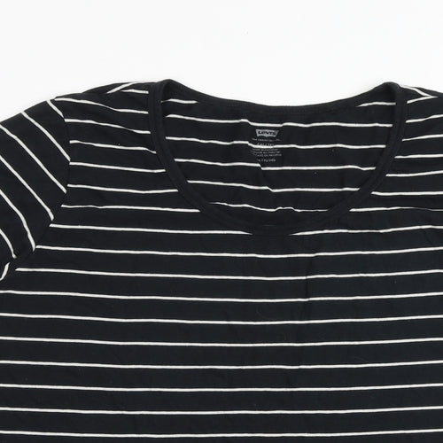 Levi's Womens Black Striped 100% Cotton Basic T-Shirt Size XL Round Neck