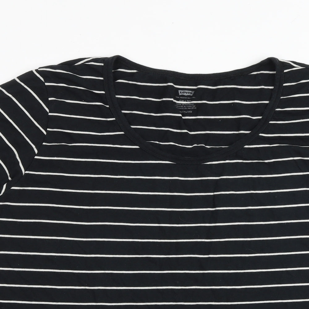 Levi's Womens Black Striped 100% Cotton Basic T-Shirt Size XL Round Neck