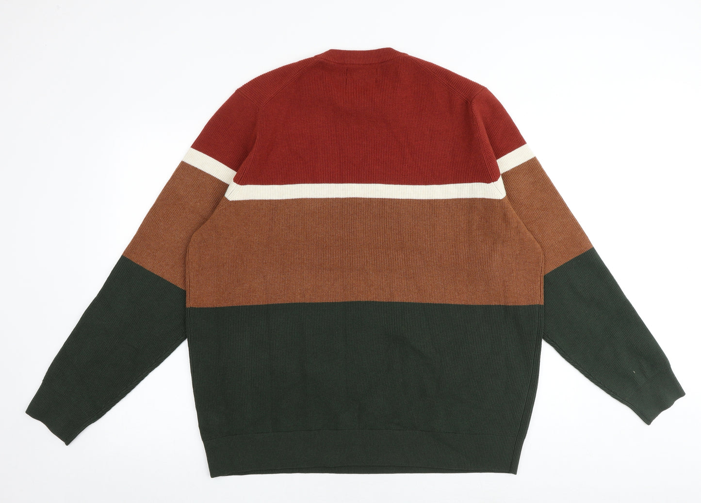 Marks and Spencer Mens Multicoloured Round Neck Striped Polyester Pullover Jumper Size 2XL Long Sleeve