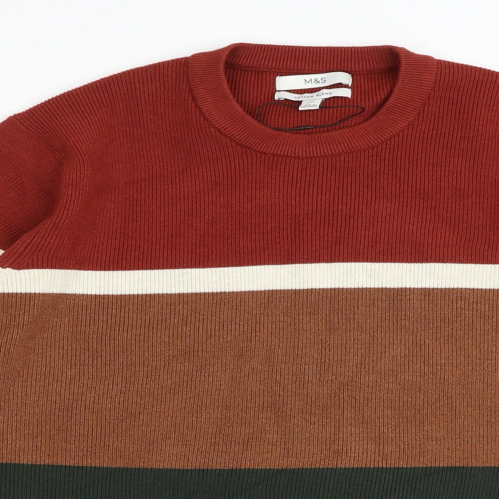 Marks and Spencer Mens Multicoloured Round Neck Striped Polyester Pullover Jumper Size 2XL Long Sleeve