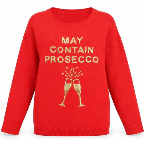 Capsule Womens Red Round Neck Cotton Pullover Jumper Size 12 - May contain prosecco Size 12-14