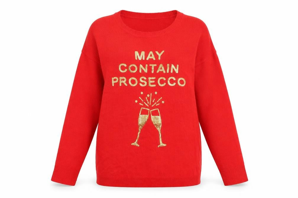 Capsule Womens Red Round Neck Cotton Pullover Jumper Size 12 - May contain prosecco Size 12-14