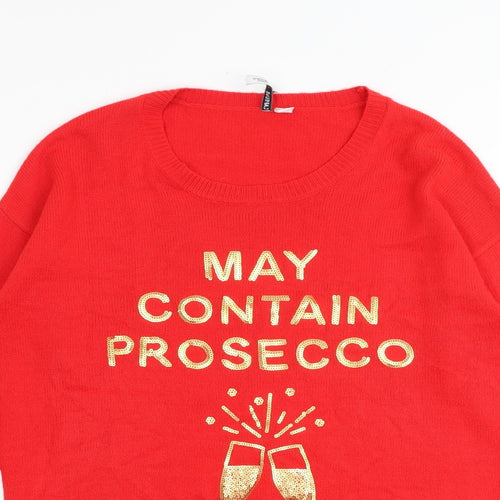 Capsule Womens Red Round Neck Cotton Pullover Jumper Size 12 - May contain prosecco Size 12-14