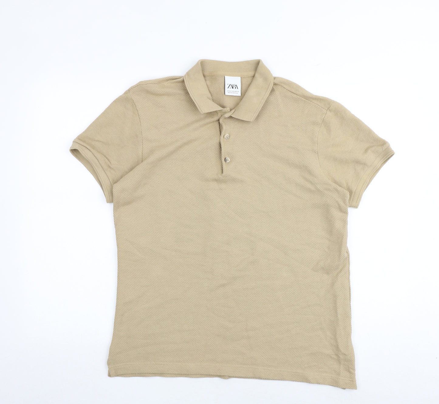 Zara Mens Brown 100% Cotton Polo Size M Collared Button