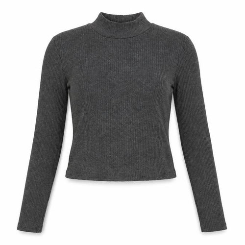Pull&Bear Womens Grey Polyester Basic T-Shirt Size S Mock Neck