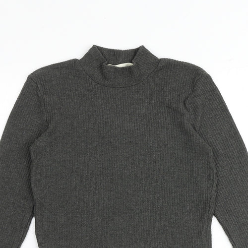Pull&Bear Womens Grey Polyester Basic T-Shirt Size S Mock Neck