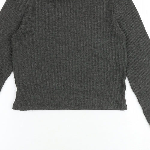 Pull&Bear Womens Grey Polyester Basic T-Shirt Size S Mock Neck