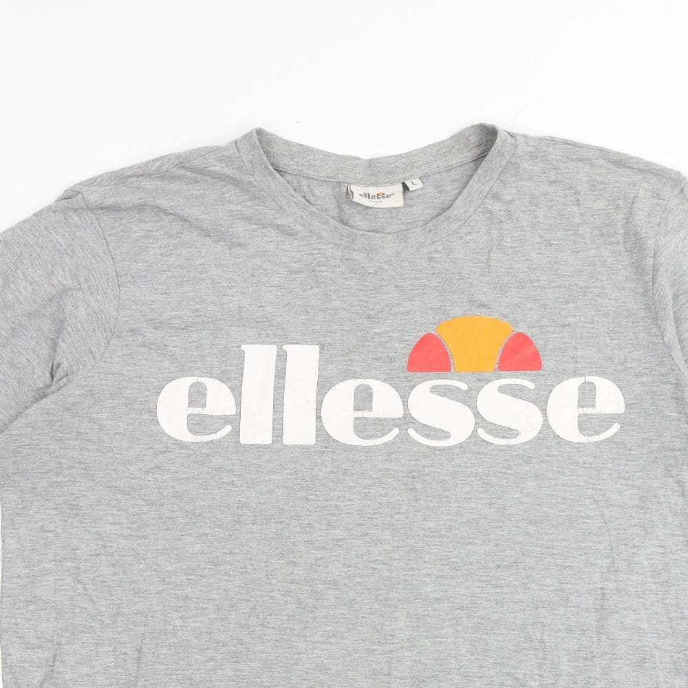 ellesse Mens Grey Cotton T-Shirt Size L Round Neck
