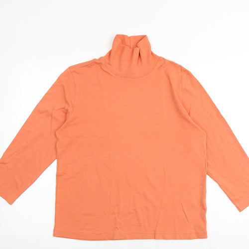 Lands' End Womens Orange 100% Cotton Basic T-Shirt Size M Roll Neck - Size 10-12