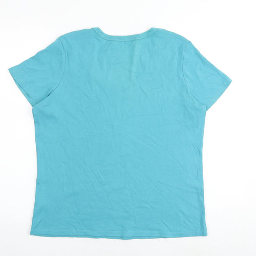 Marks and Spencer Womens Blue 100% Cotton Basic T-Shirt Size 20 Scoop Neck