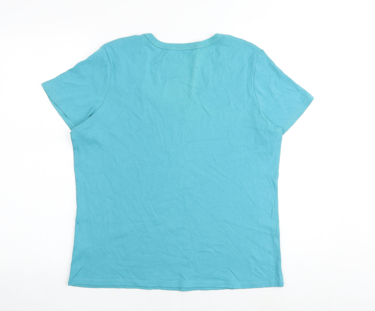 Marks and Spencer Womens Blue 100% Cotton Basic T-Shirt Size 20 Scoop Neck