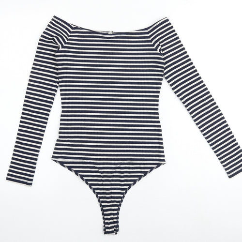 ASOS Womens Blue Striped Polyester Bodysuit One-Piece Size 10 Snap