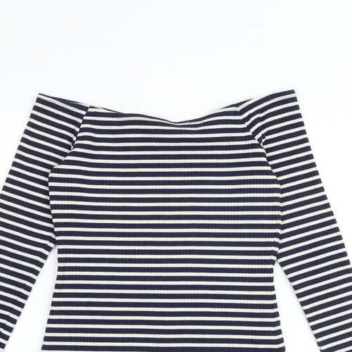 ASOS Womens Blue Striped Polyester Bodysuit One-Piece Size 10 Snap