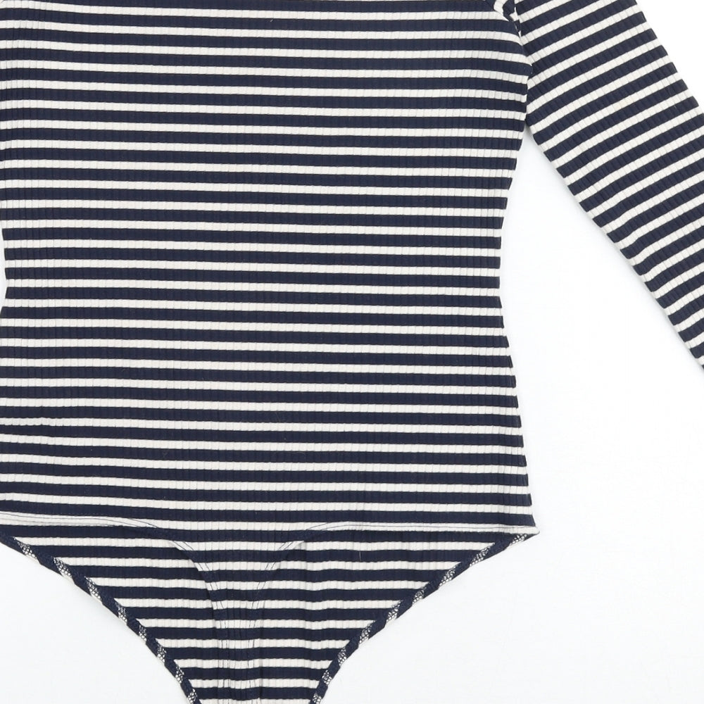 ASOS Womens Blue Striped Polyester Bodysuit One-Piece Size 10 Snap