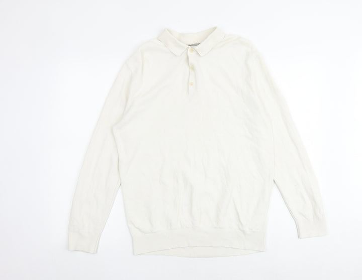 H&M Mens Beige Collared Cotton Pullover Jumper Size S Long Sleeve