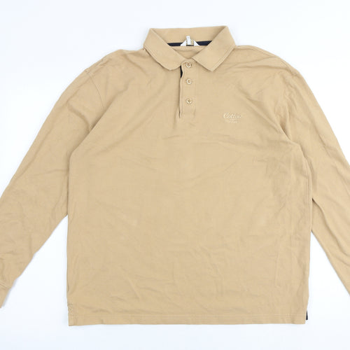 Cotton Traders Mens Brown Cotton Polo Size M Collared Button