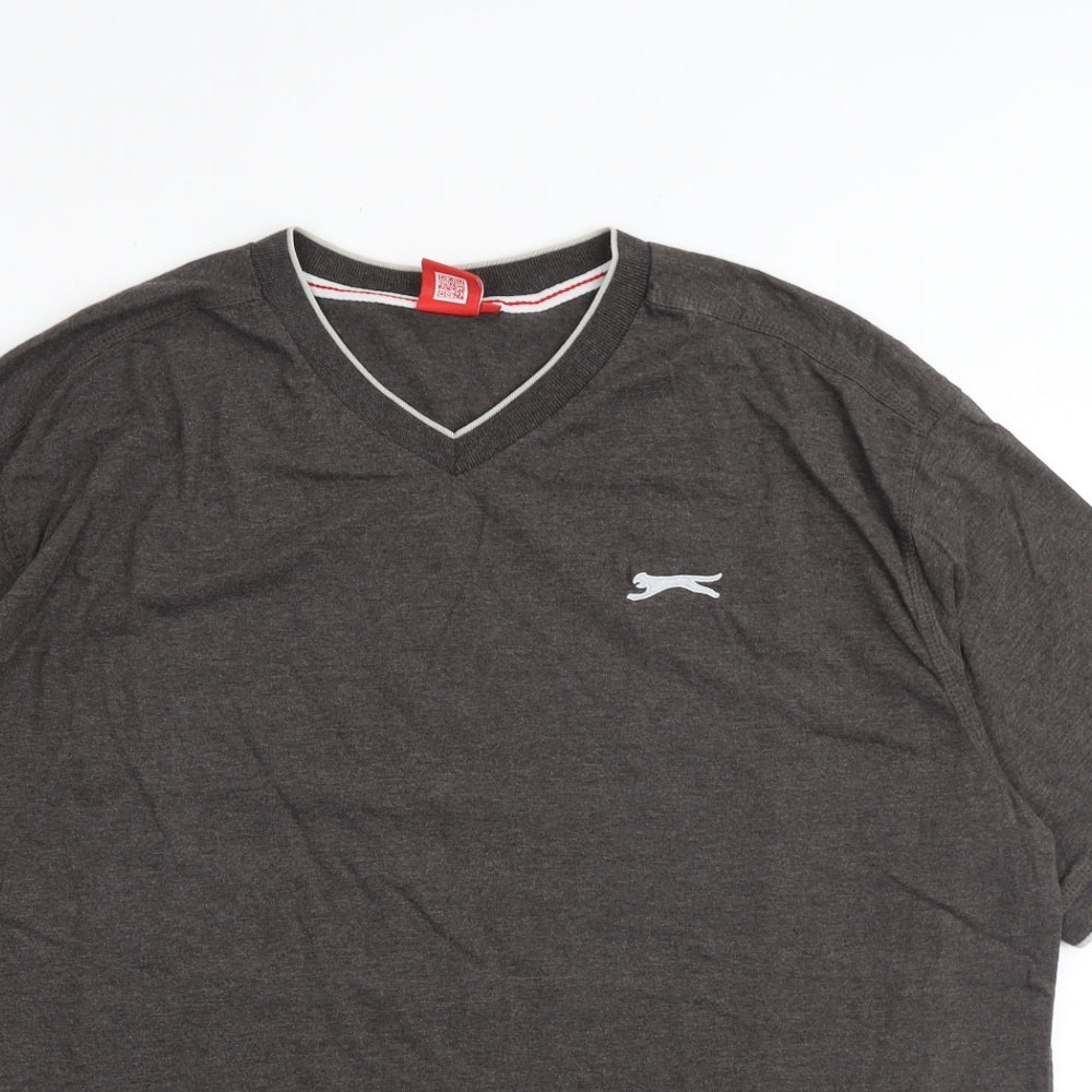 Slazenger Mens Grey Polyester T-Shirt Size 3XL V-Neck
