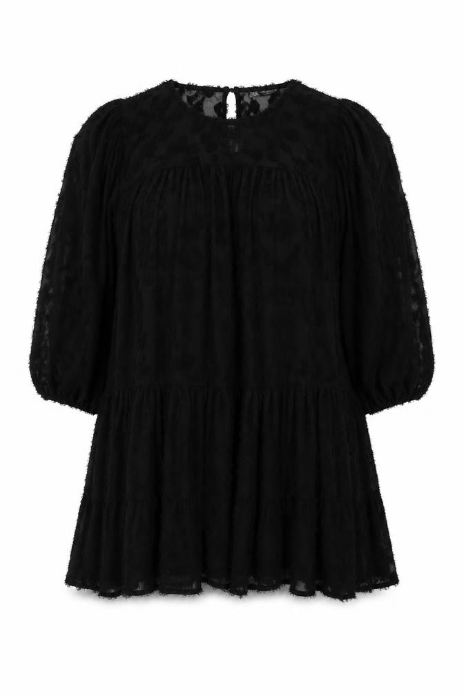 Front view of Zara women’s black polyester a-line, size S, round neck button