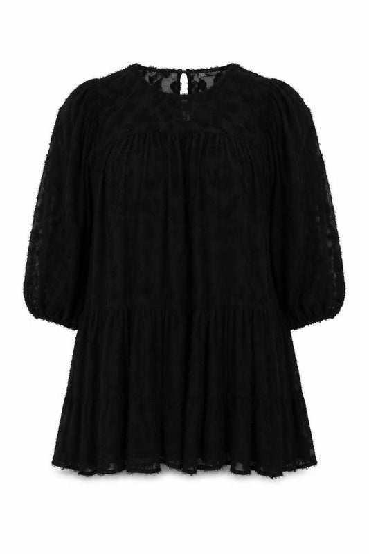 Front view of Zara women’s black polyester a-line, size S, round neck button