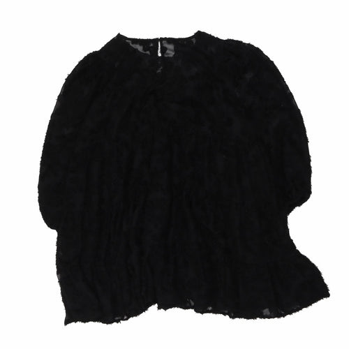Zara Womens Black Polyester A-Line Size S Round Neck Button