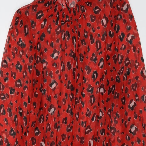 River Island Womens Red Animal Print Polyester A-Line Size 10 Mock Neck Button - Leopard Print