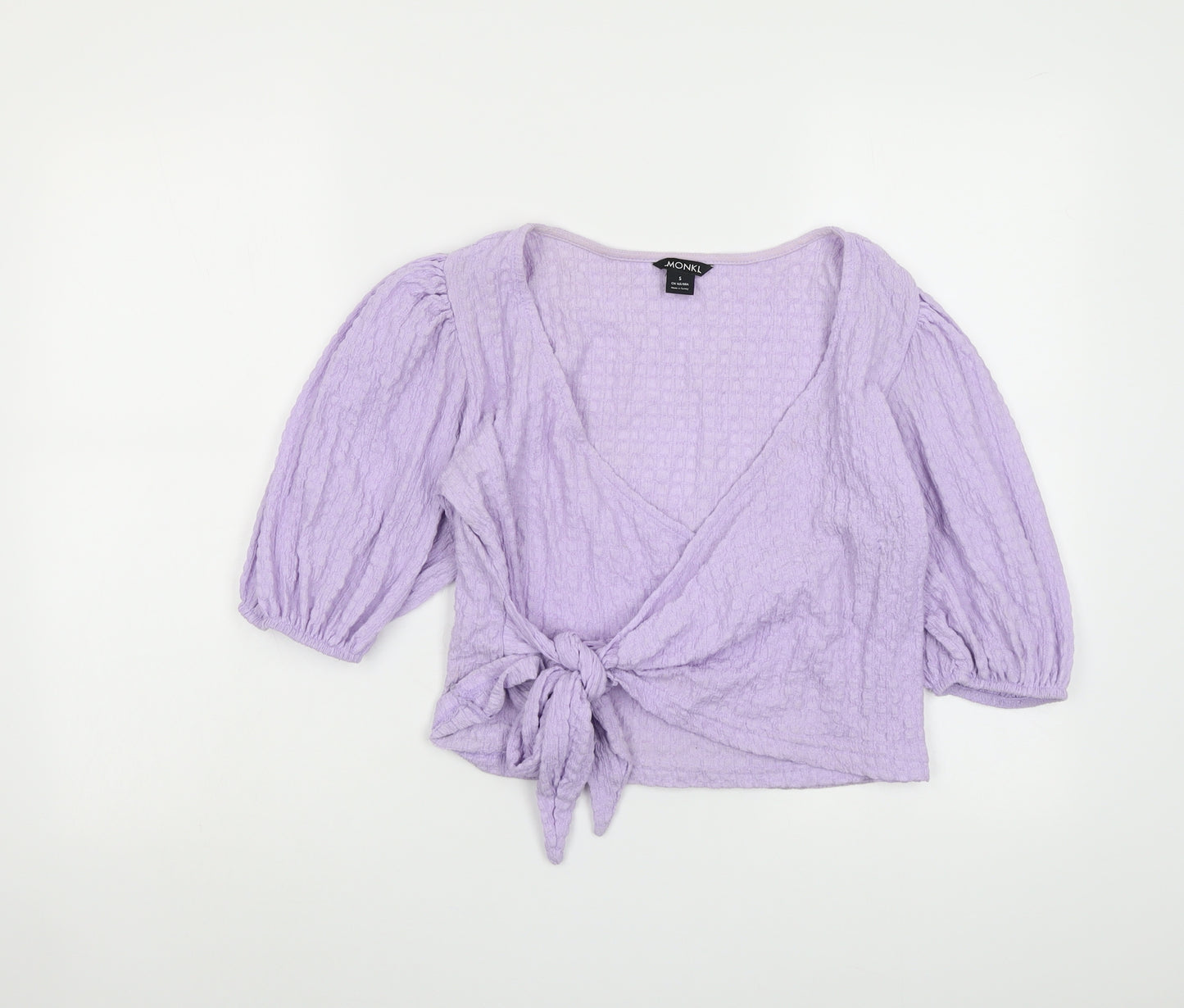 Monki Womens Purple Polyester Wrap T-Shirt Size S V-Neck