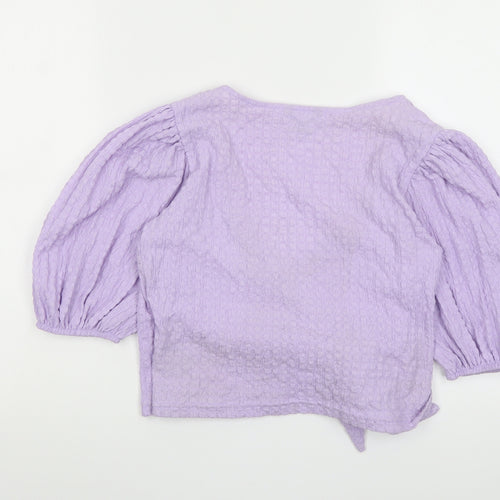 Monki Womens Purple Polyester Wrap T-Shirt Size S V-Neck