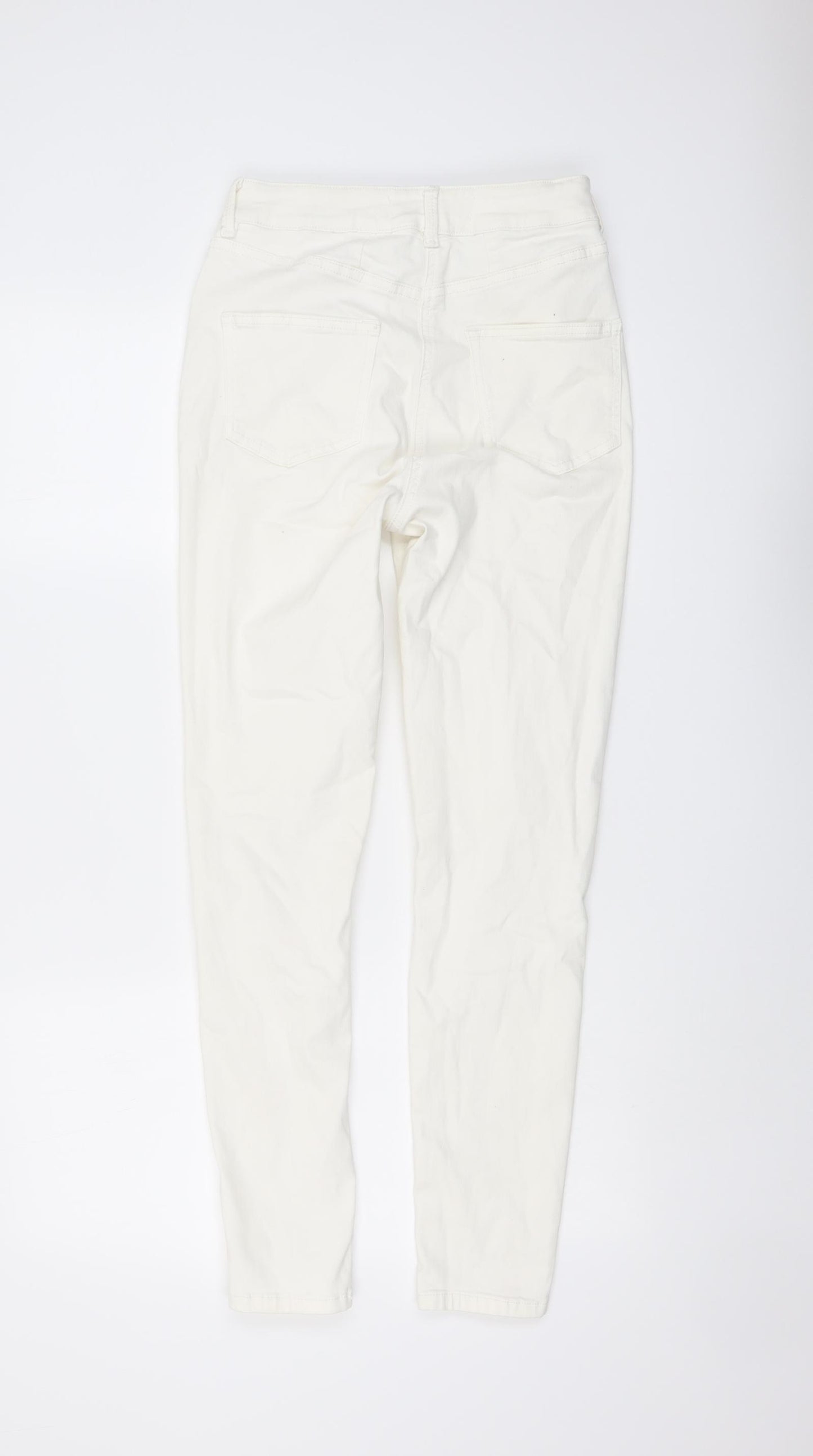 NEXT Womens Ivory Cotton Skinny Jeans Size 8 L28 in Regular Button