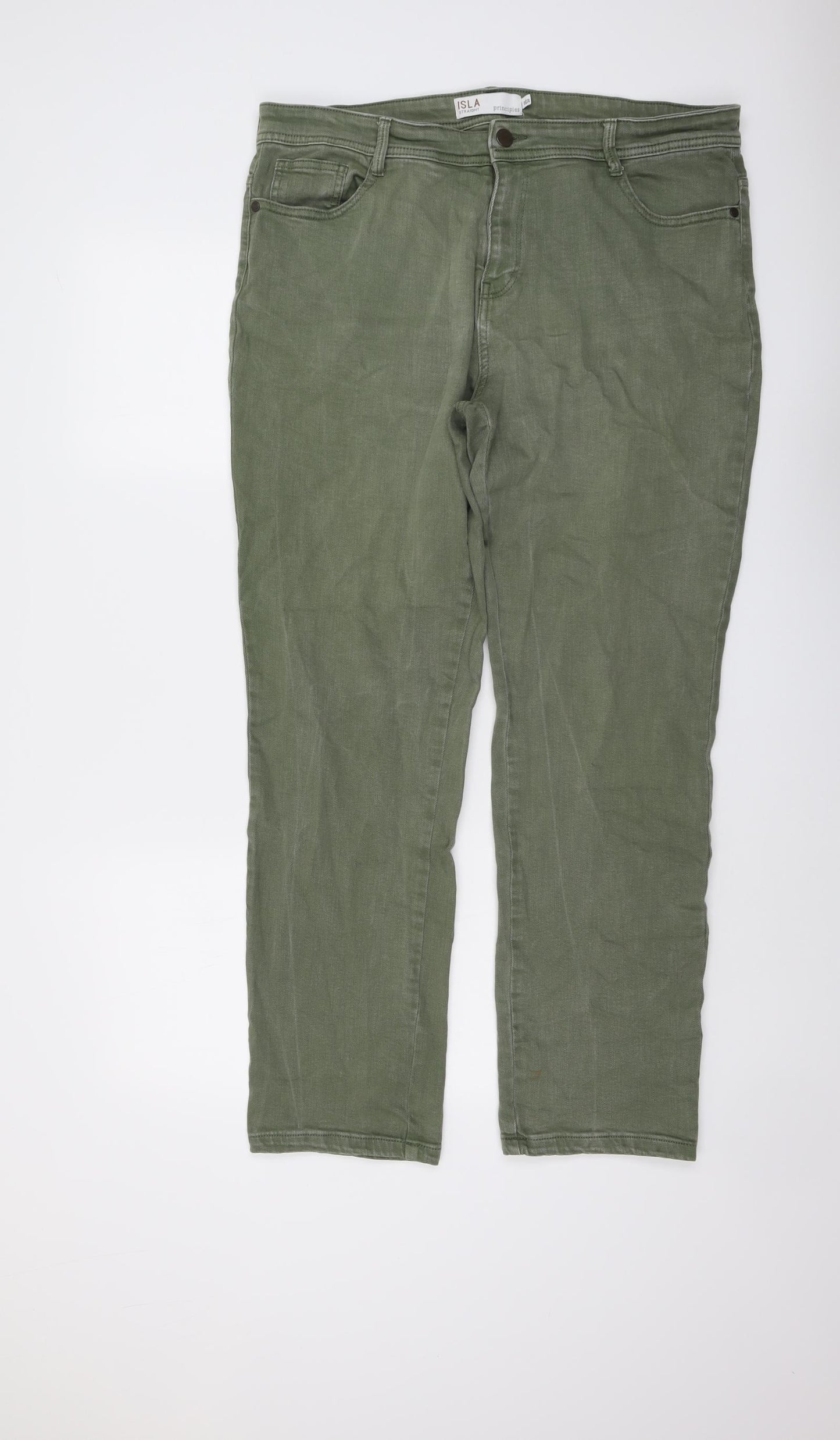 Principles Womens Green Cotton Straight Jeans Size 16 L29 in Regular Button