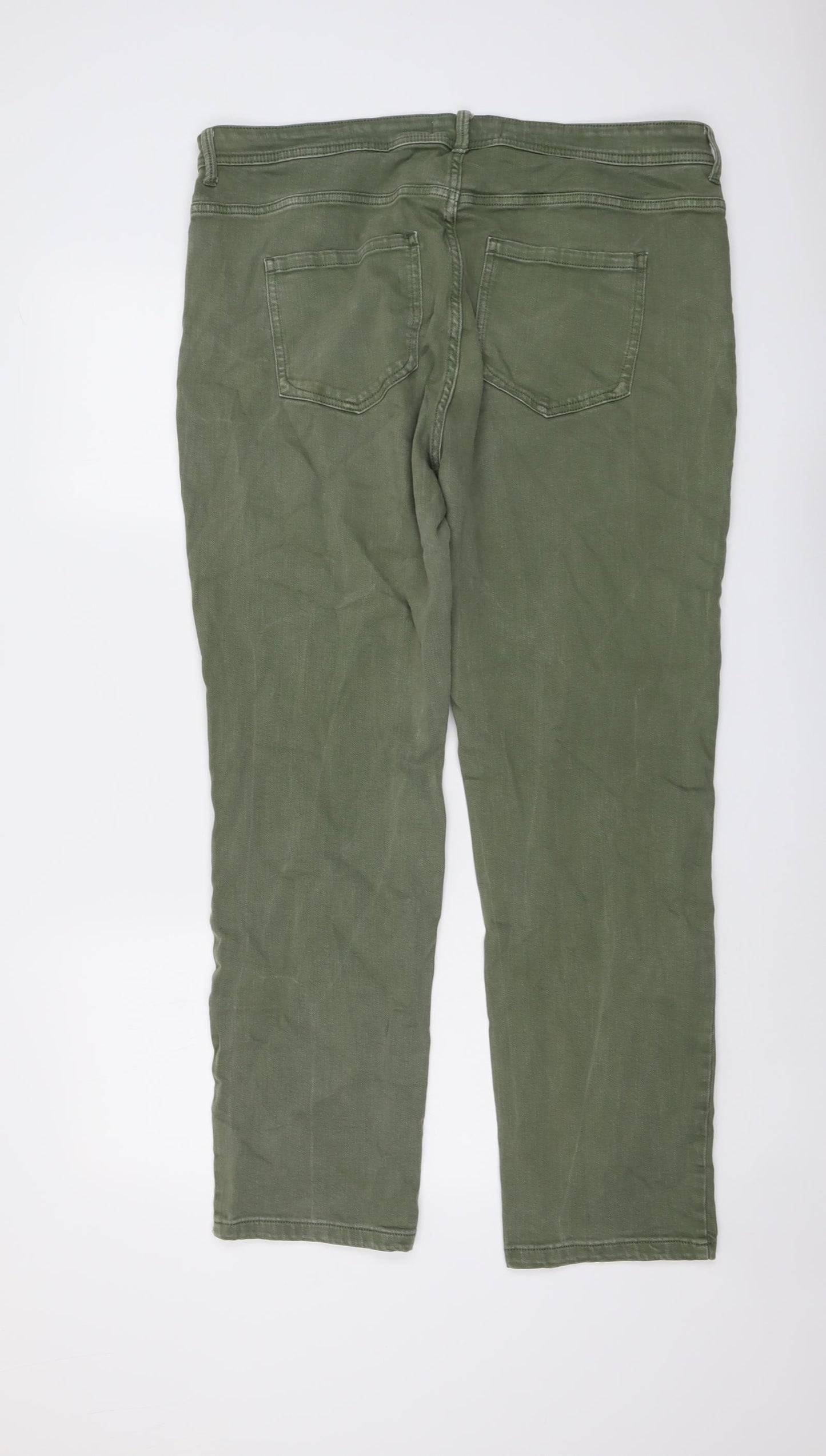 Principles Womens Green Cotton Straight Jeans Size 16 L29 in Regular Button