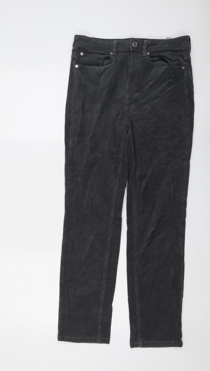 Marks and Spencer Womens Grey Cotton Trousers Size 12 L28 in Regular Button