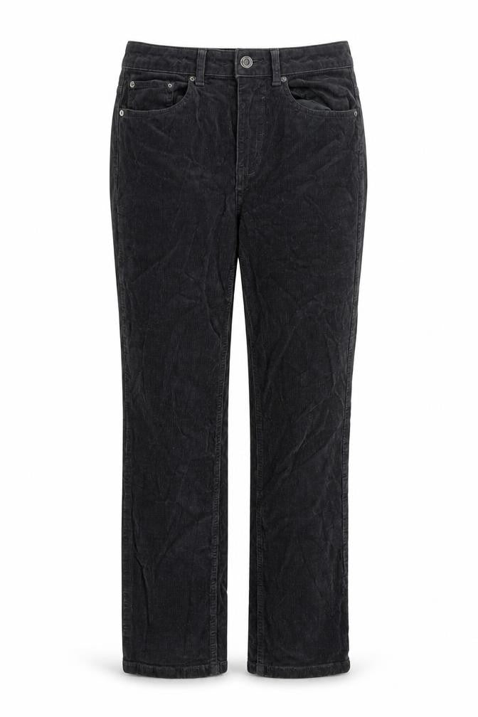 Front view of Marks & Spencer women’s grey cotton trousers, size UK 12, 28-inch leg regular button