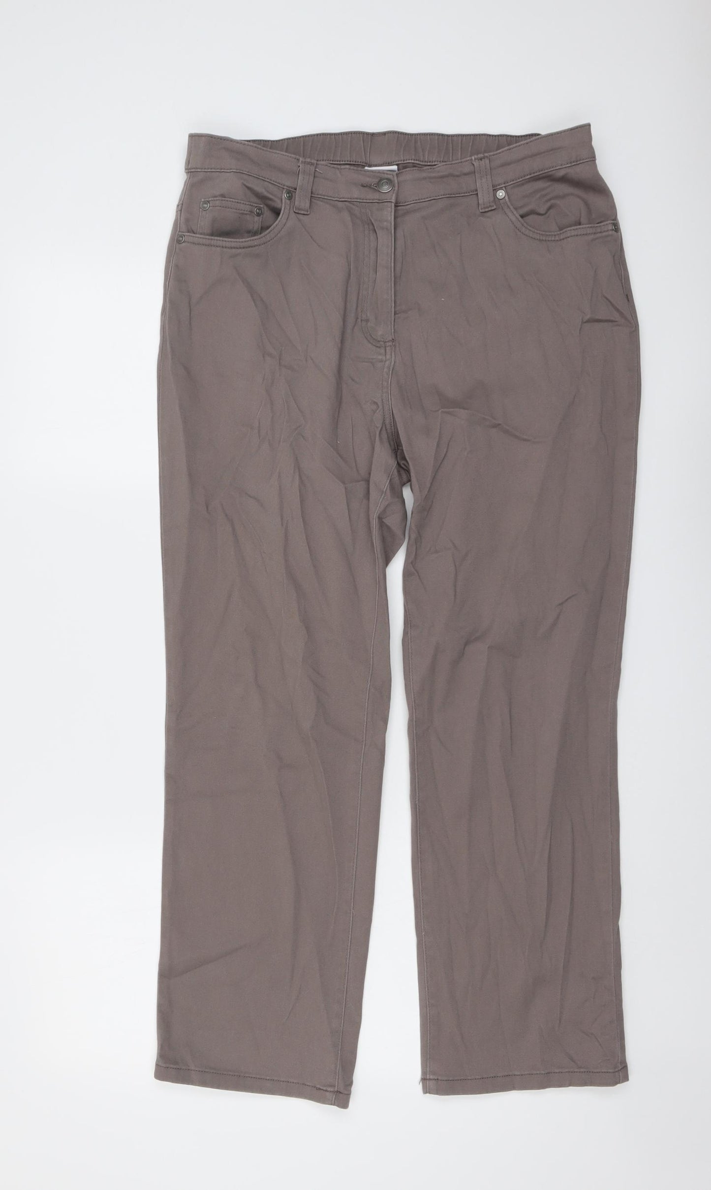 Damart Womens Brown Cotton Straight Jeans Size 14 L27 in Regular Button