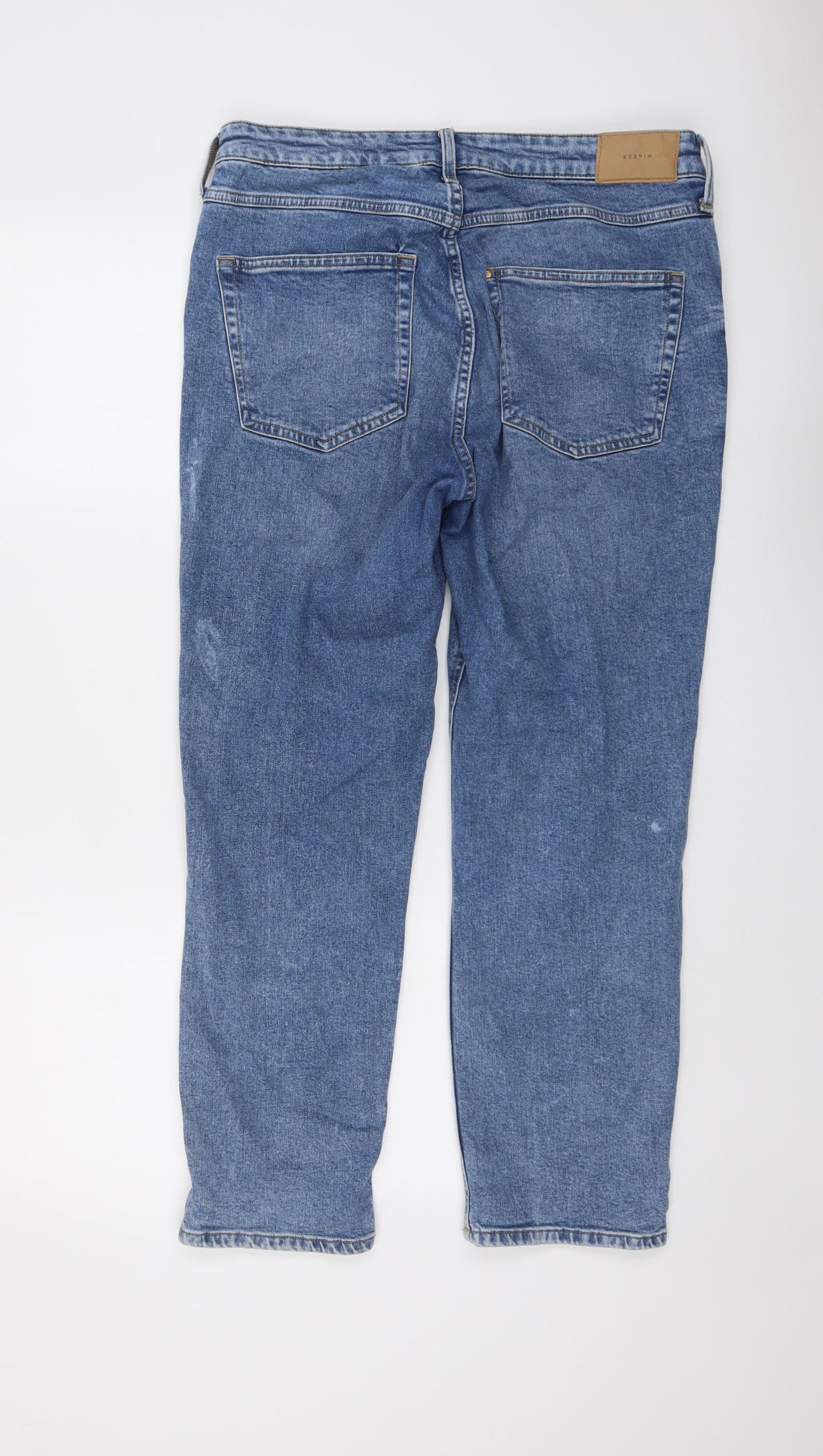 H&M Womens Blue Cotton Straight Jeans Size 16 L28 in Regular Button
