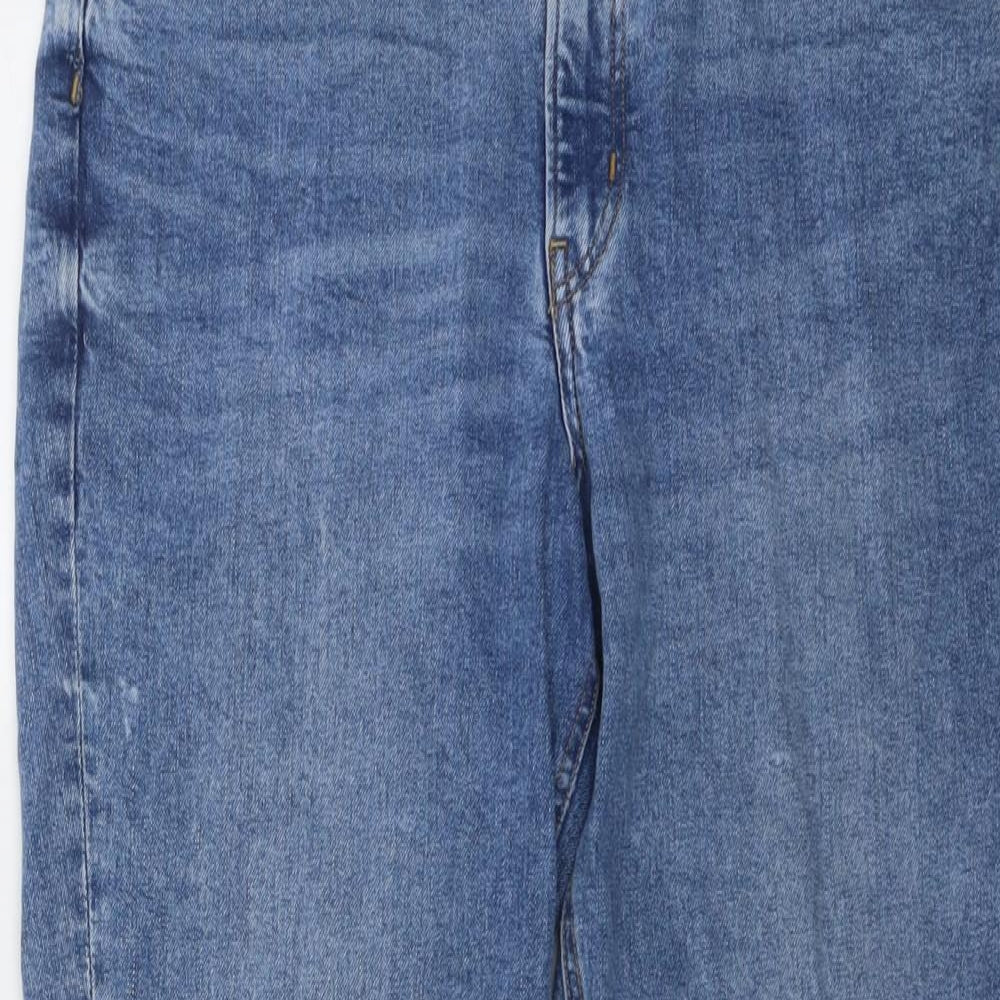 H&M Womens Blue Cotton Straight Jeans Size 16 L28 in Regular Button