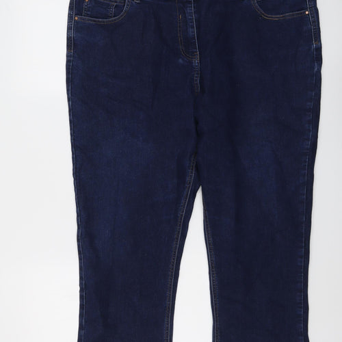 M&Co Womens Blue Cotton Straight Jeans Size 20 L23 in Regular Button